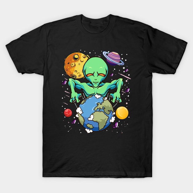 Space Day Alien Puppeteer Shifting Earth Planets Stars SciFi T-Shirt by Alinutzi